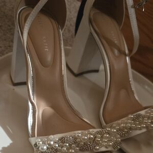Kelly & Katie White Heels with Pearl Accents